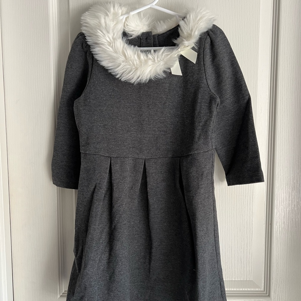 Janie and Jack Gray Dress with Faux Fur Collar